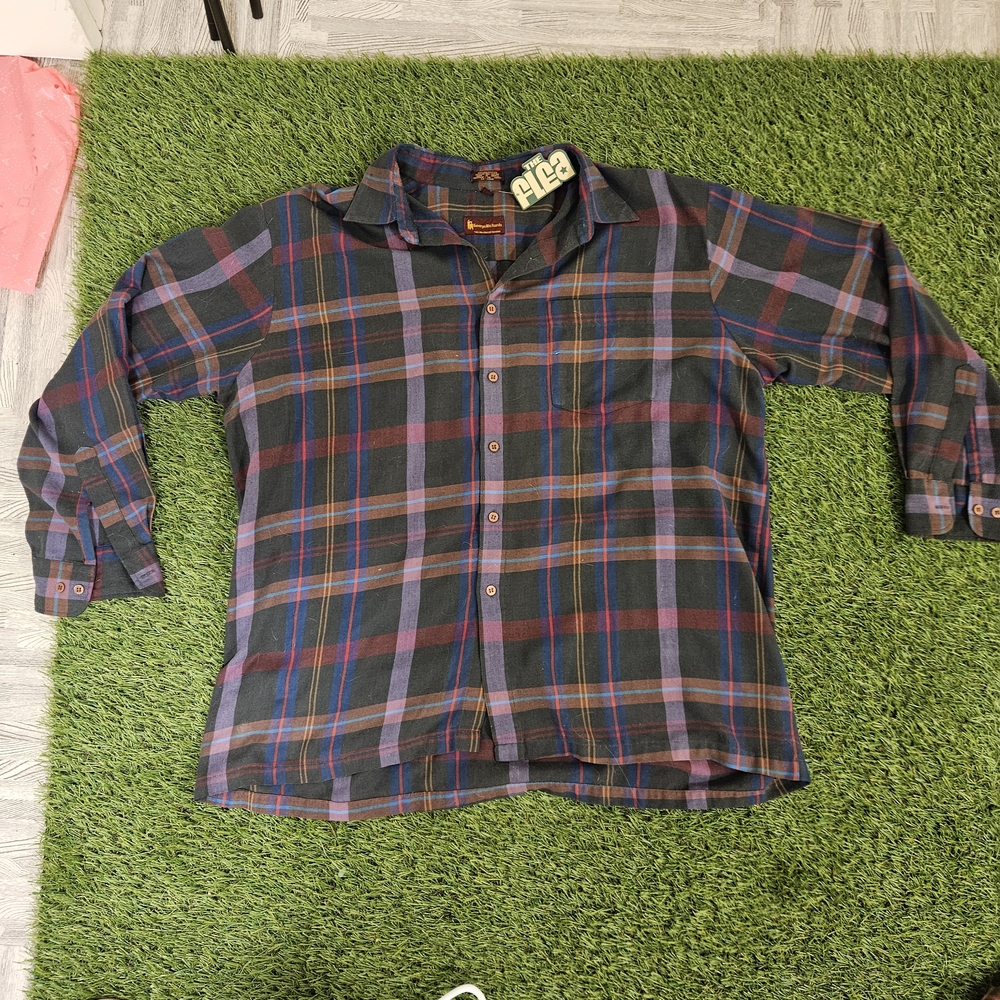 Men's Multicolor Plaid Button-Down Shirt Flannel Pendelton Style Vintage 70s 80s - Picture 3 of 11